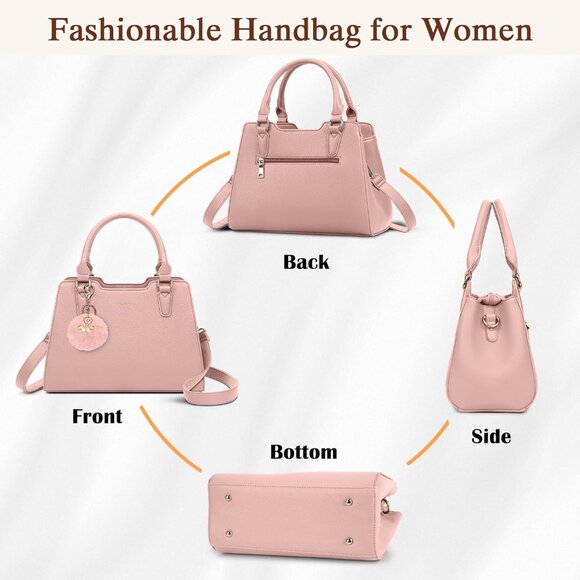 Women Pink PU leather Top-Handle Waterproof Anti Theft Leather Purse Handbag - Picture 7 of 7